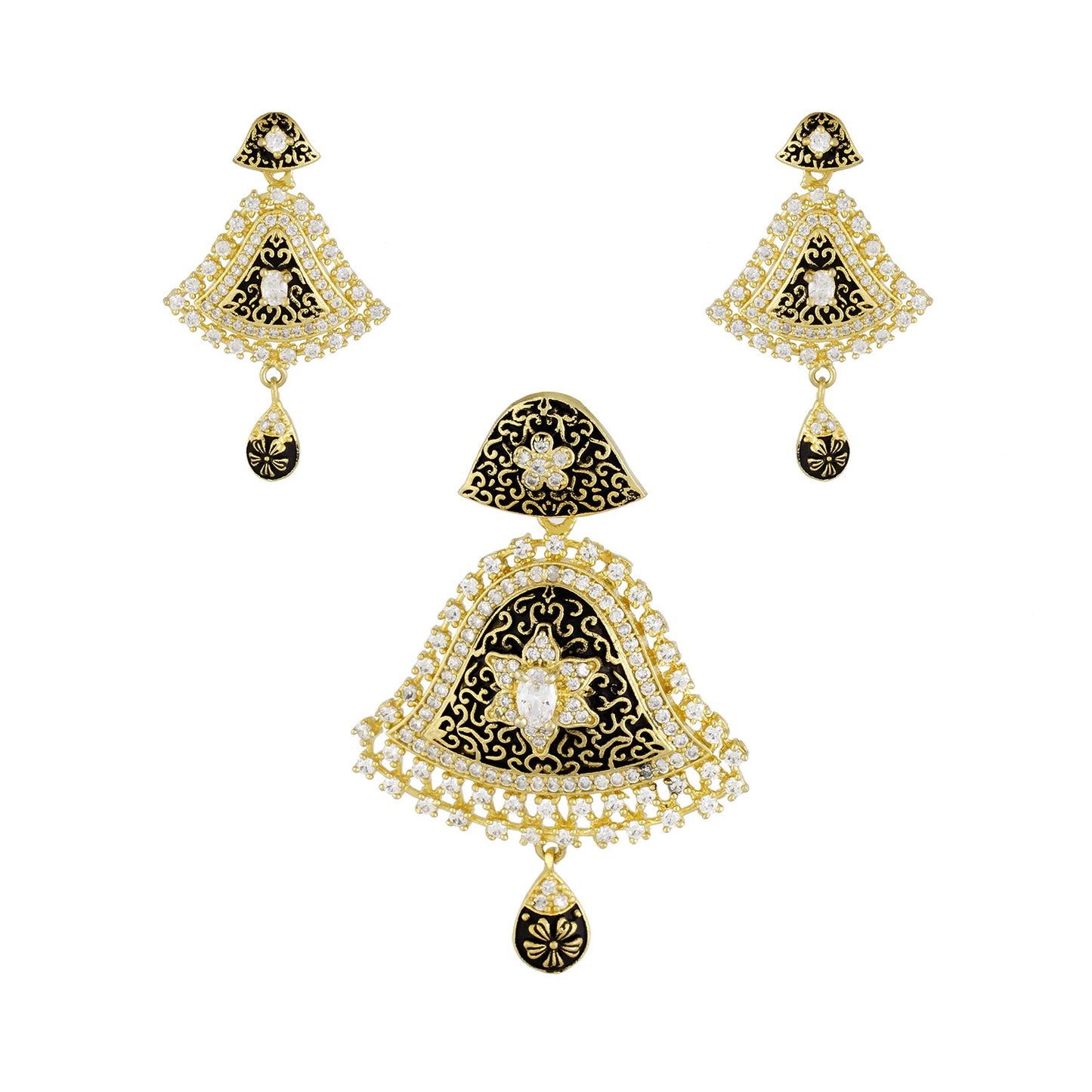 Stylish Black Antique Gold Plated CZ Copper Pendant Set for Ladies and Girls