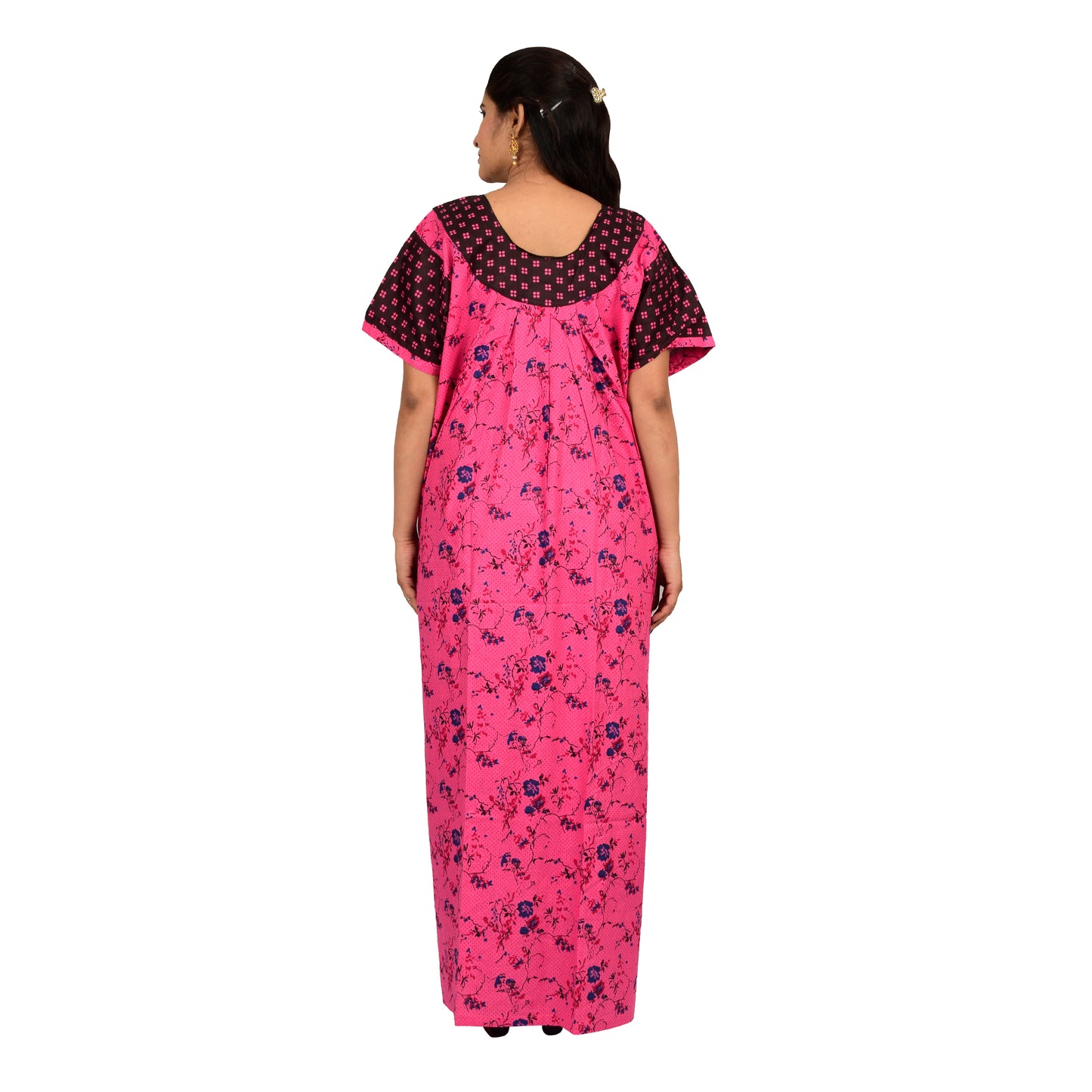 Printed Cotton Nighty For Women - Pink