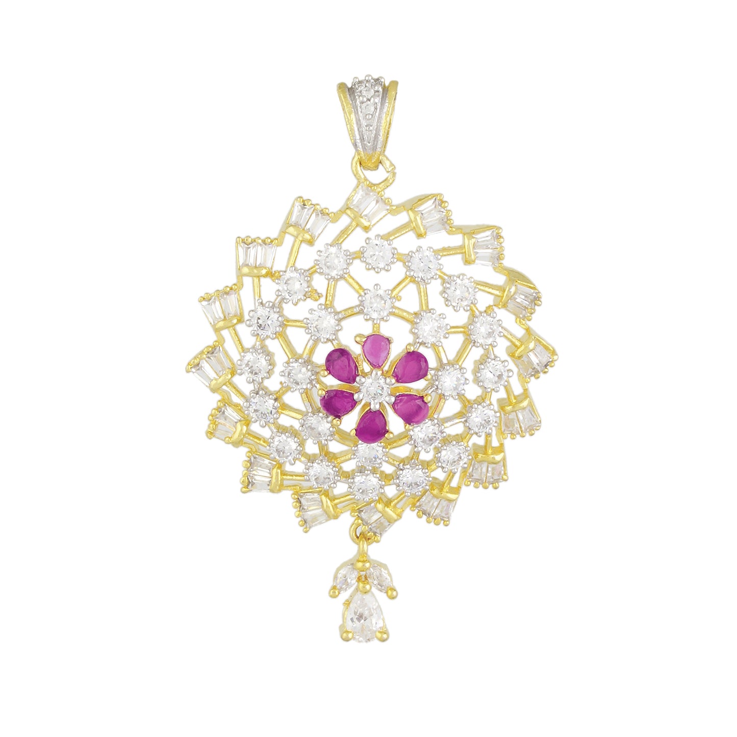 Designer Gold Plated CZ Copper Pendant Set for Ladies and Girls