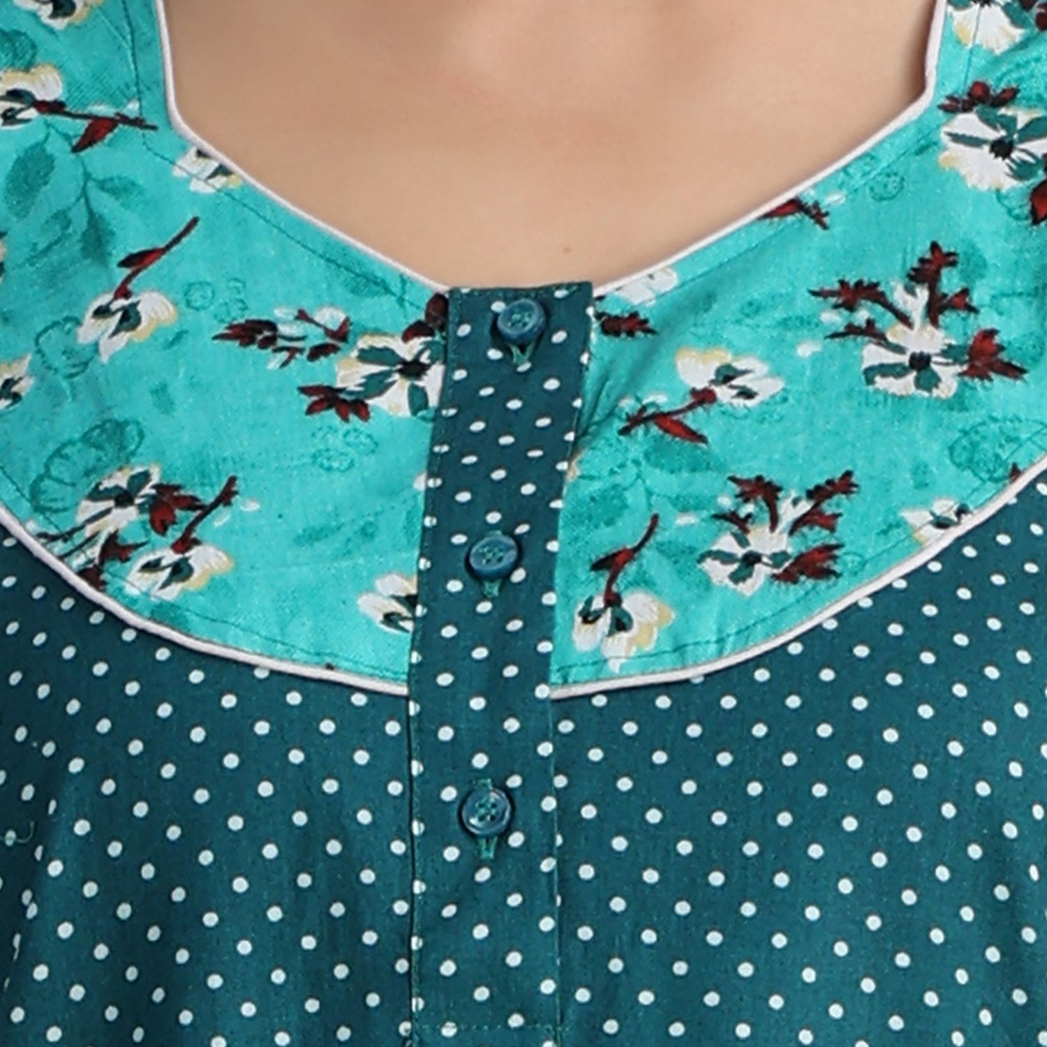 Printed Cotton Nighty For Women - Green