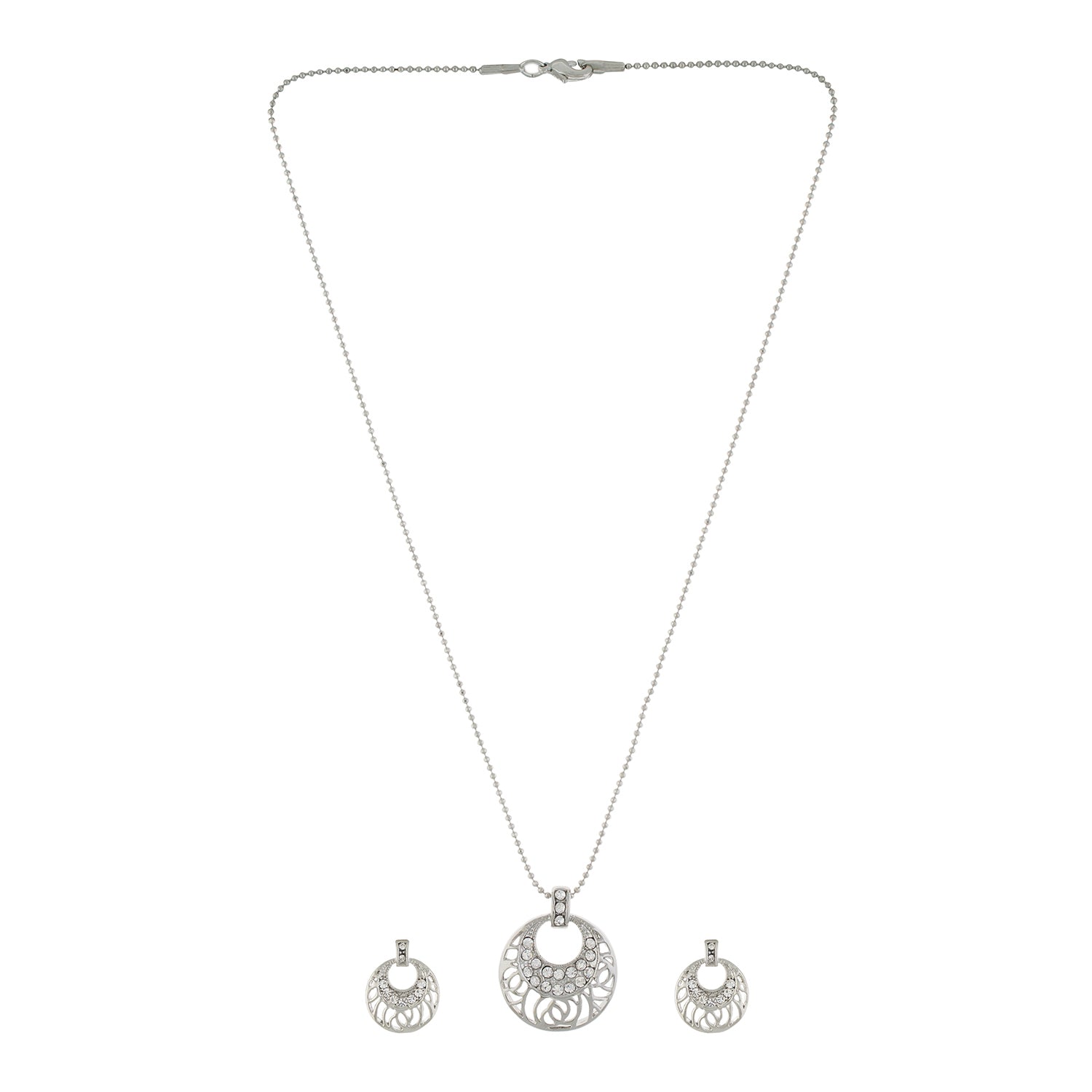 Silver colour Round design Pendant Set for girls and women