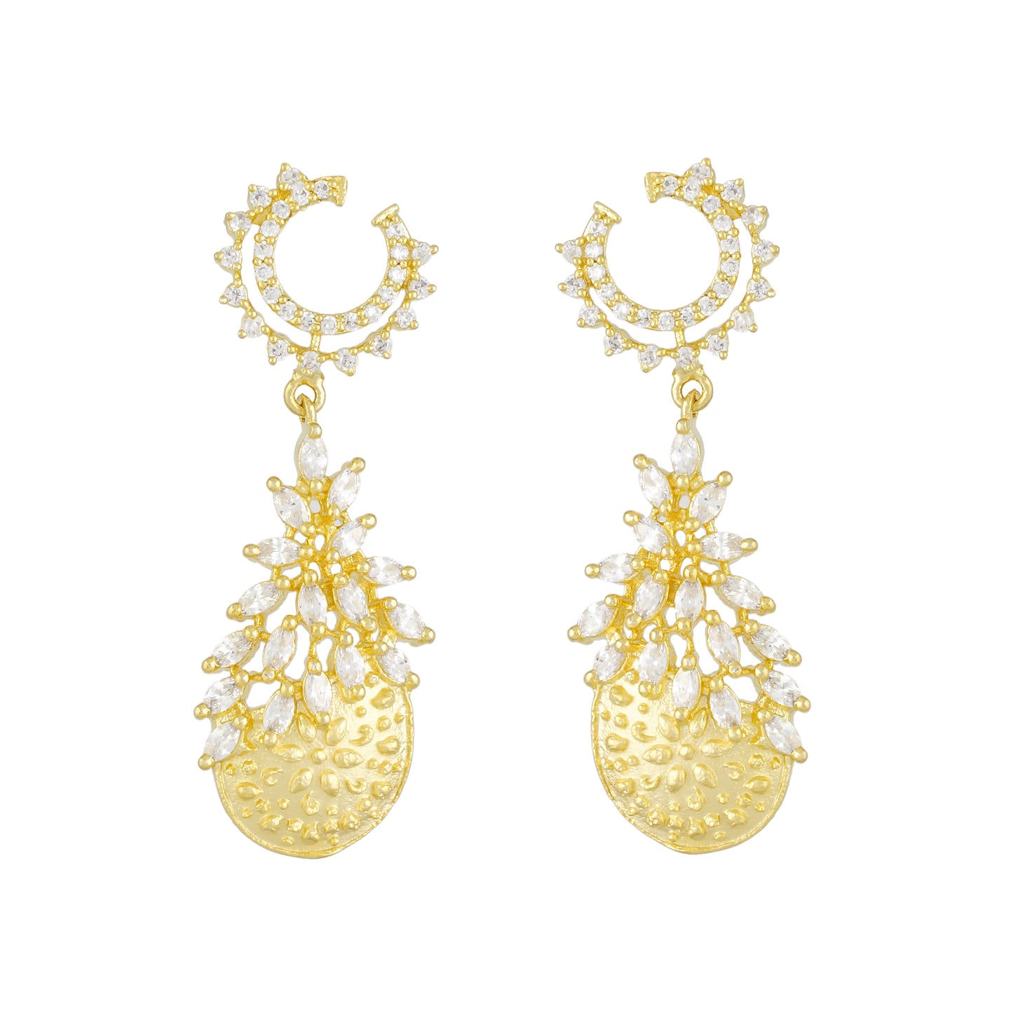 Ethnic Drop Shape Antique Gold Plated CZ Copper Hangings for Ladies and Girls