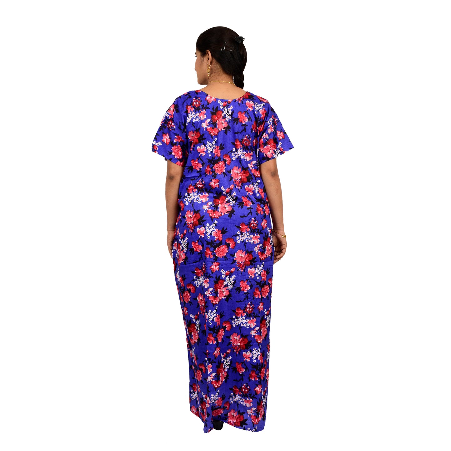 Printed Cotton Nighty For Women - Blue