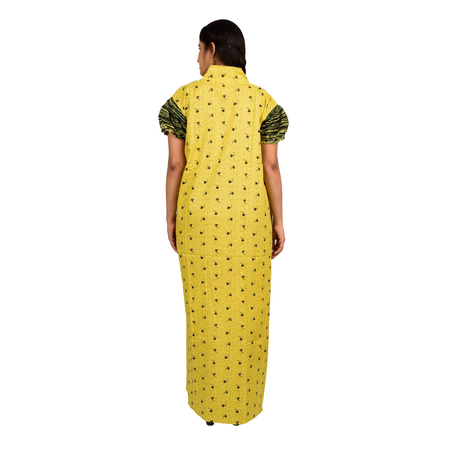 Printed Cotton Nighty For Women - Yellow