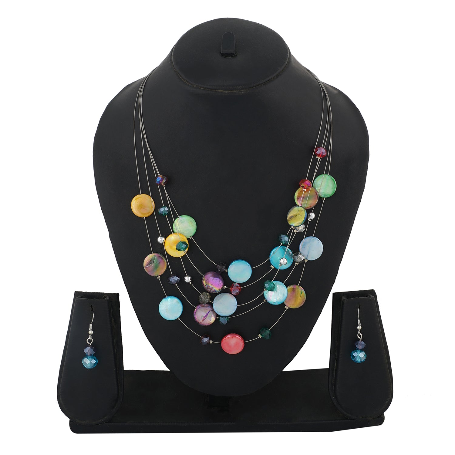 Multi Colour Button Necklace and Earrings for Girls and Women