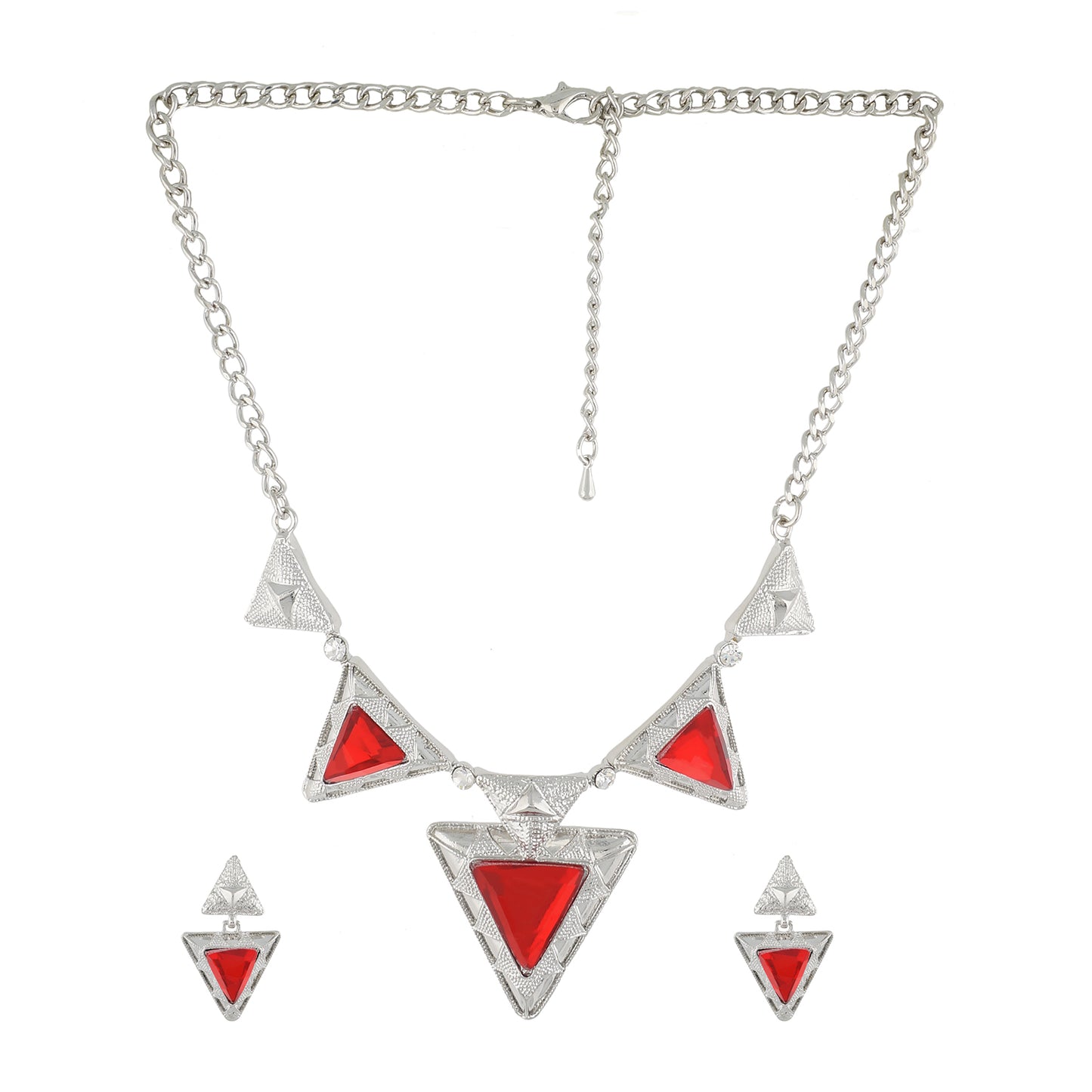 Red Colour Triangular Necklace and Earrings for Girls and Women
