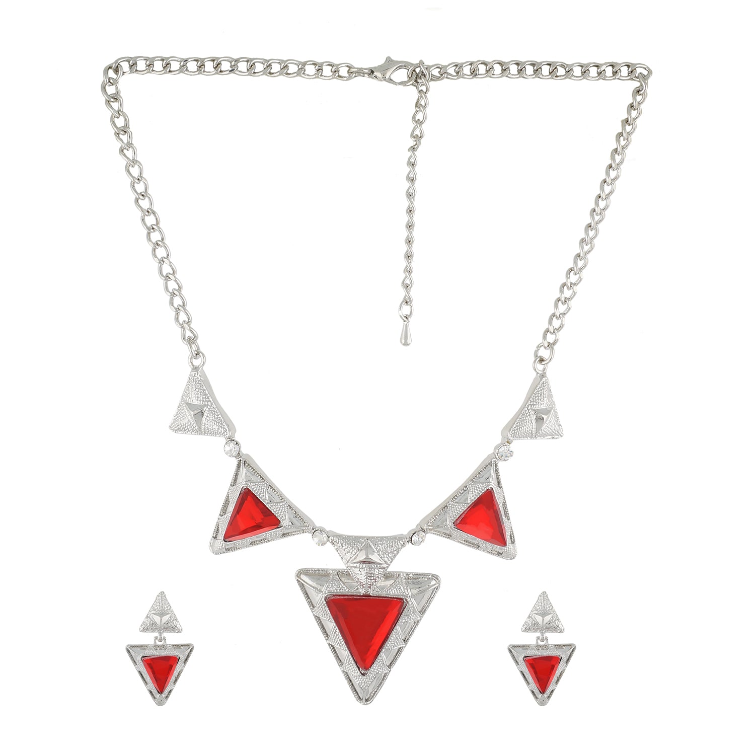 Red Colour Triangular Necklace and Earrings for Girls and Women