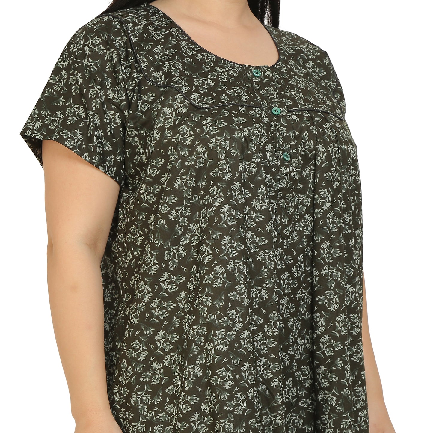 Printed Cotton Nighty For Women - Light Green