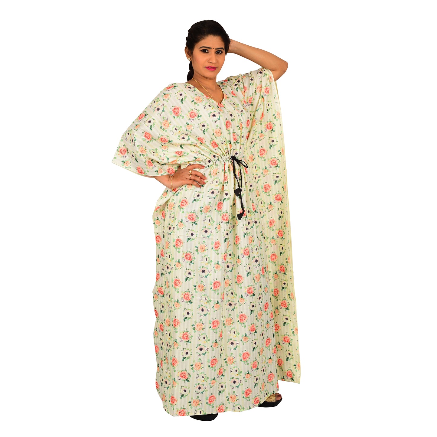 Digital Printed Cotton Blend Kaftan For Women - Multi Colour