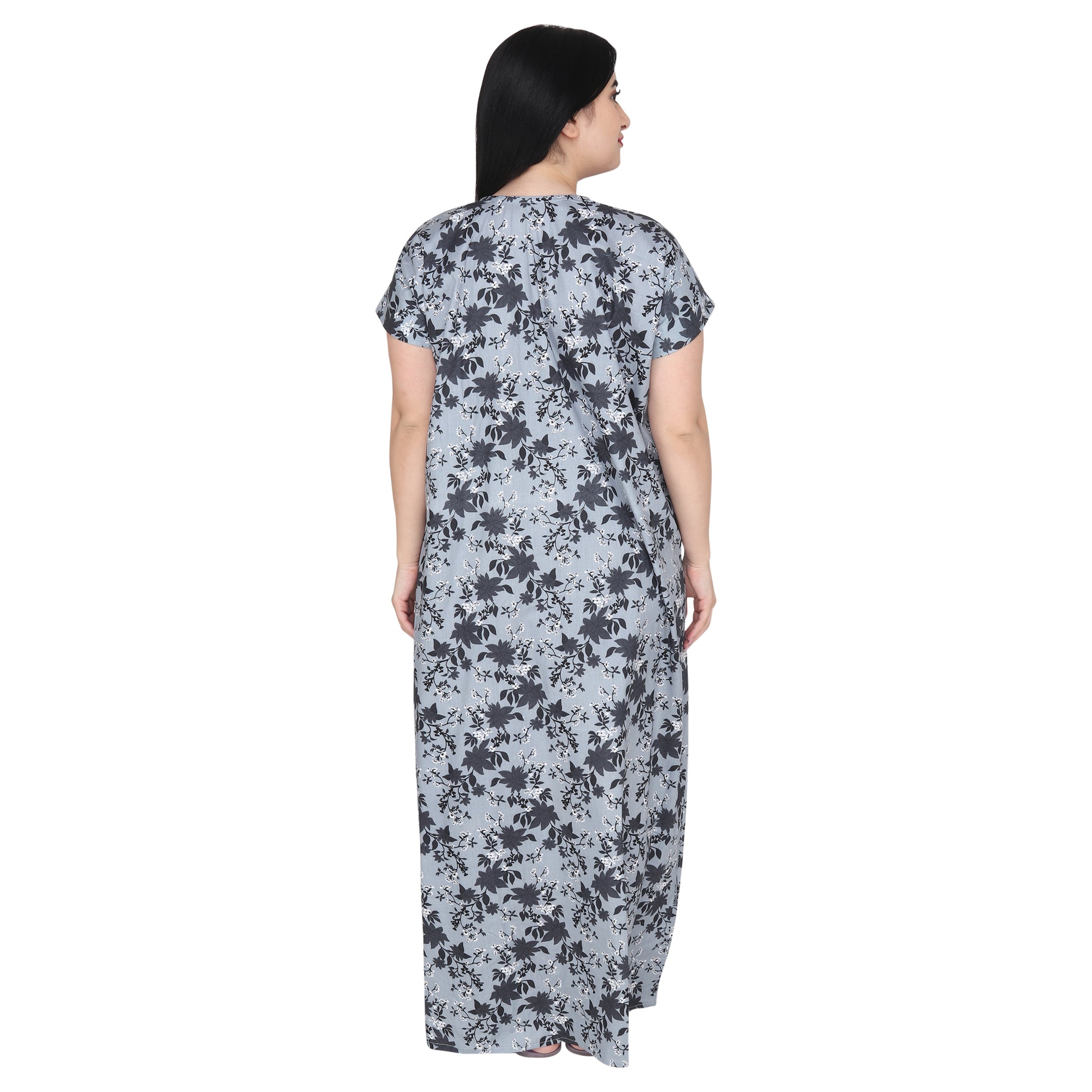 Printed Cotton Nighty For Women - Blue