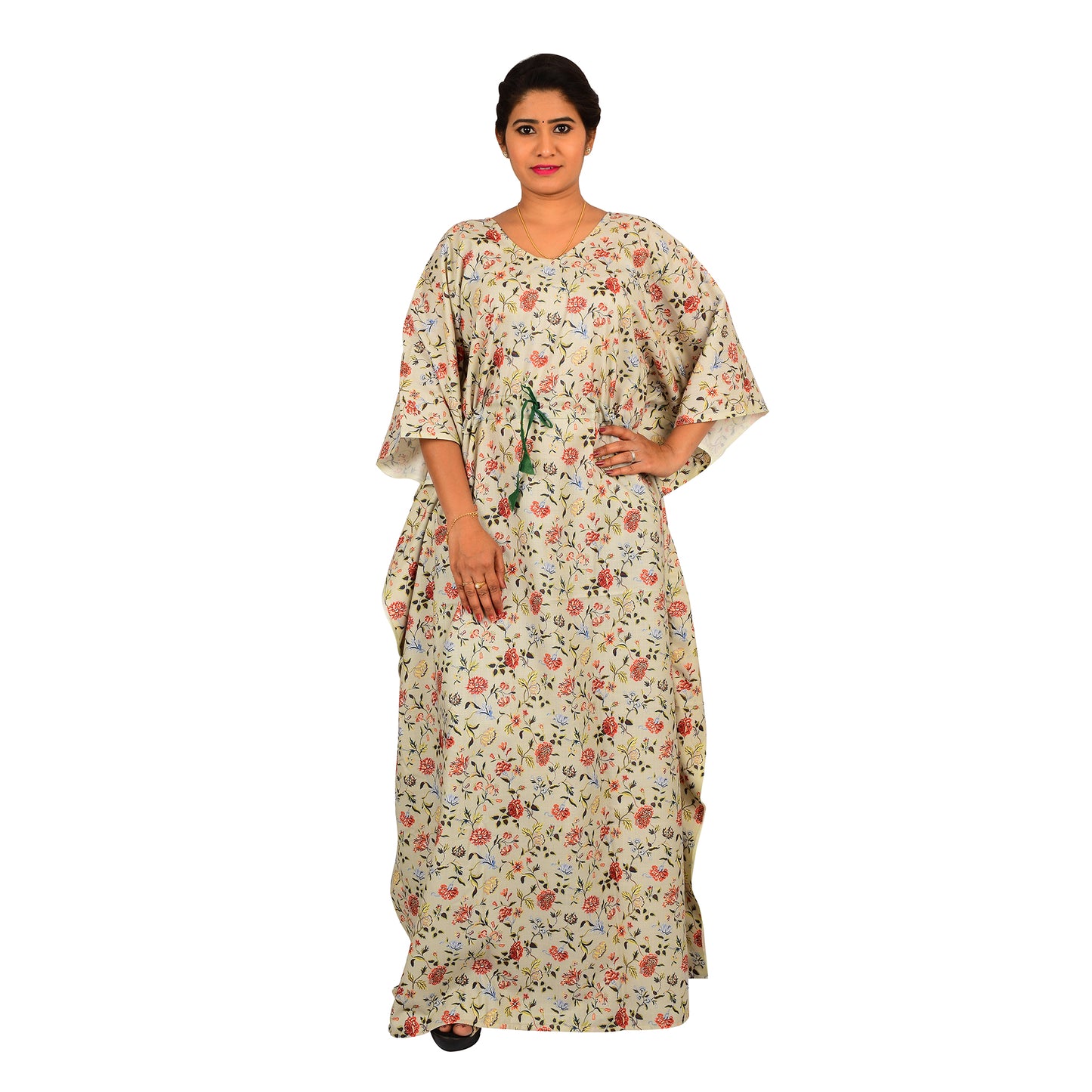 Digital Printed Cotton Blend Kaftan For Women - Green