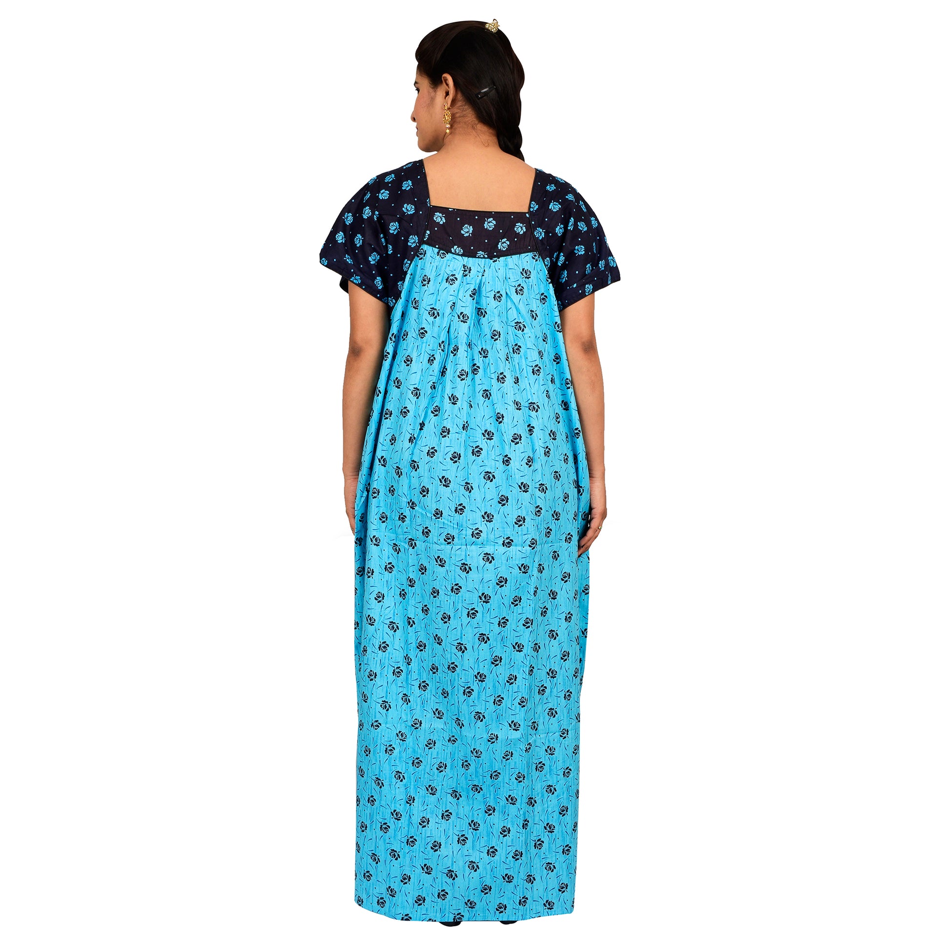 Printed Cotton Nighty For Women - Blue