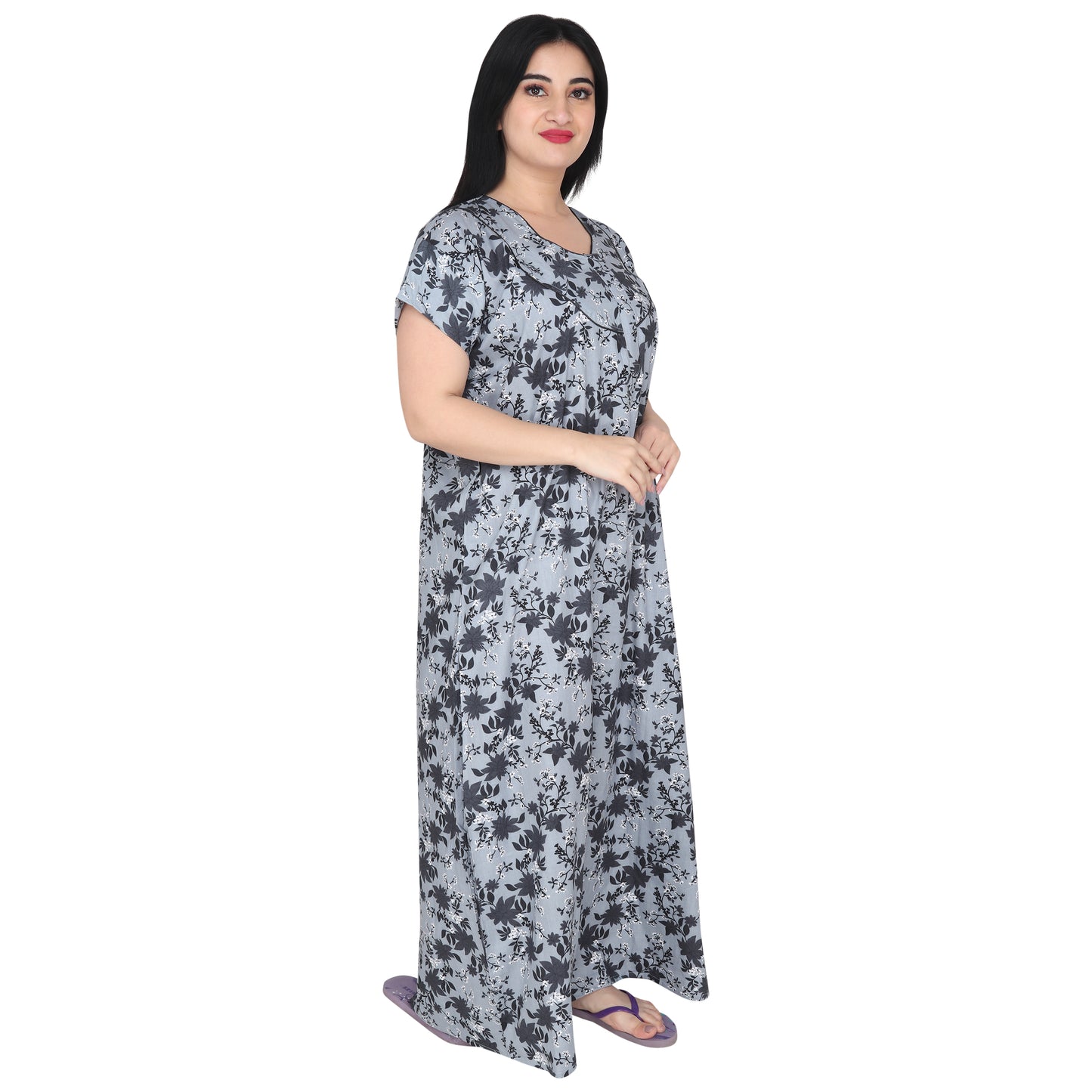 Printed Cotton Nighty For Women - Blue
