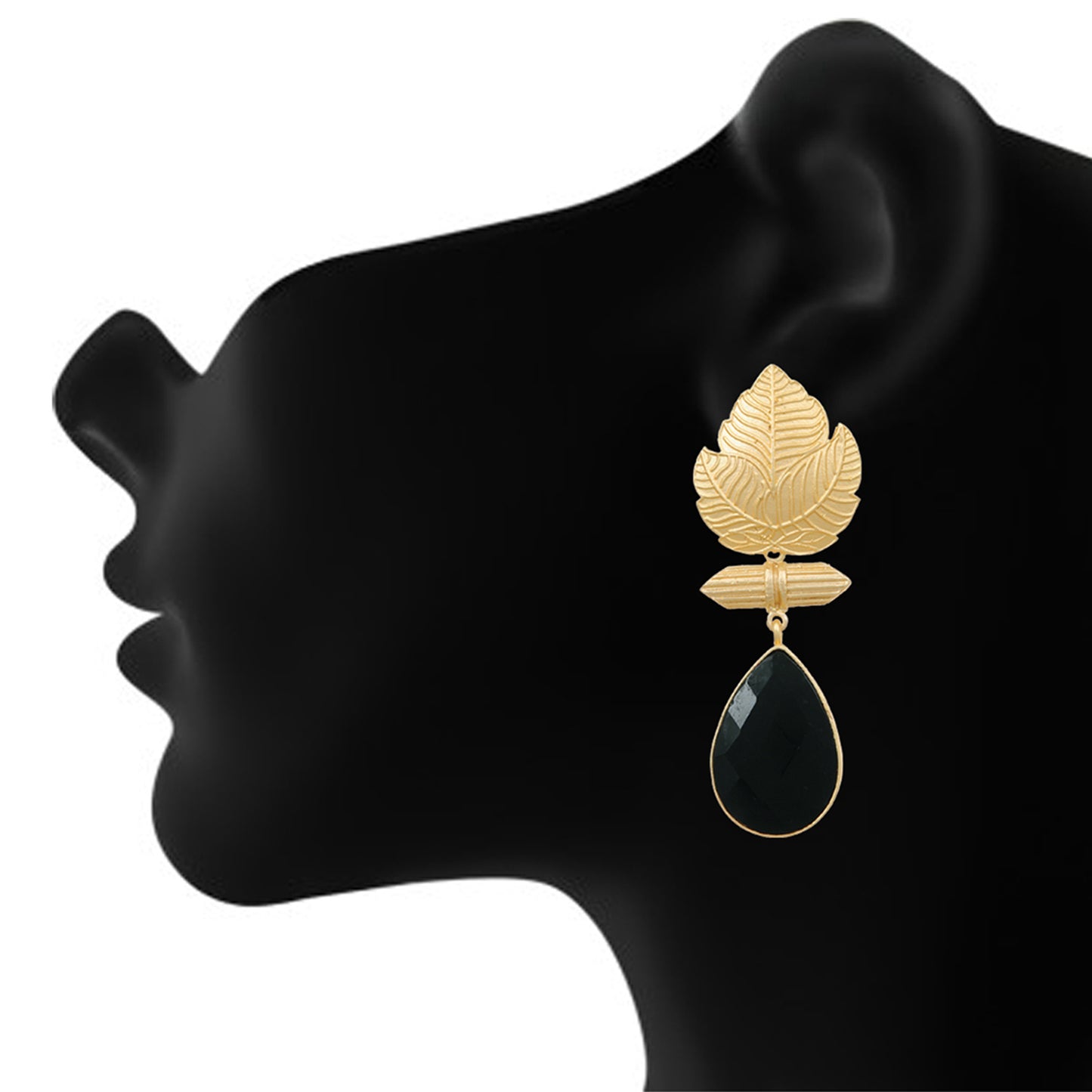 Gold Plated Leaf Fashion Designer Earrings Brass Jhumki for Girls and Women (Black)