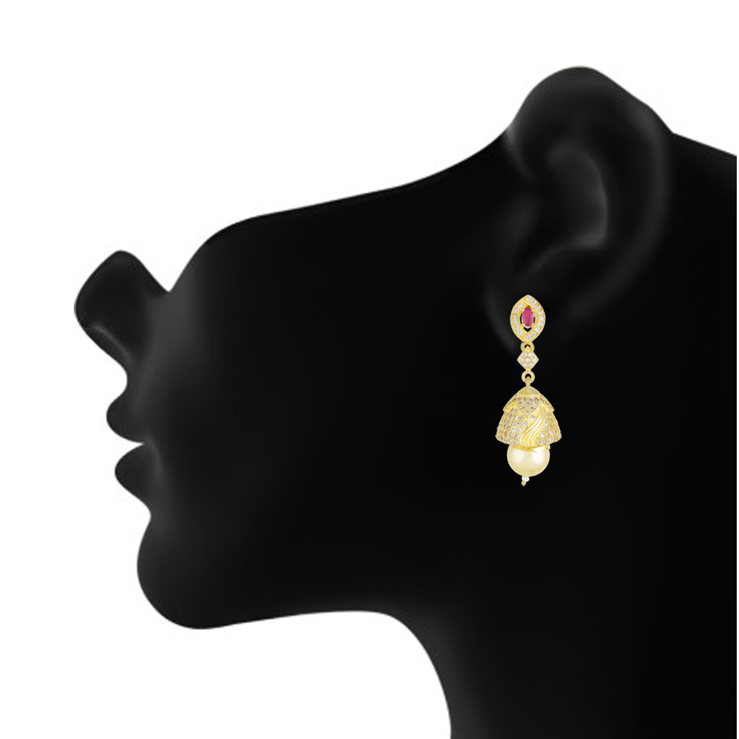 Stylish Gold Plated CZ Copper Jhumki with Pearl Hanging for Ladies and Girls