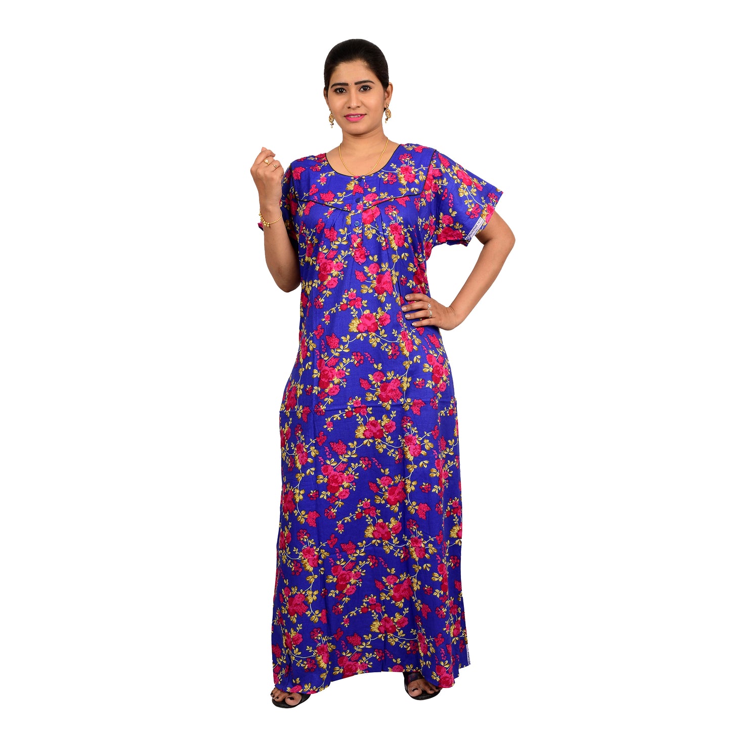 Printed Cotton Nighty For Women - Blue