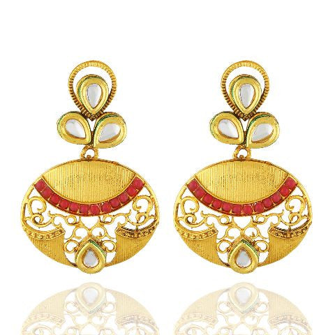 Buy Online Designer Gold Colour with Red Stones Round Shape