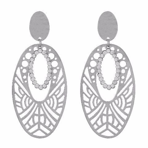 Silver colour oval shape Studded Earring
