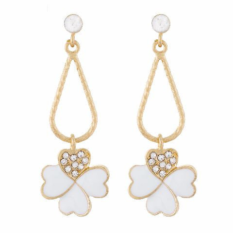 White colour Floral shape Enamel Earring