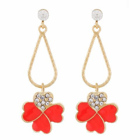 Orange colour Floral shape Enamel Earring