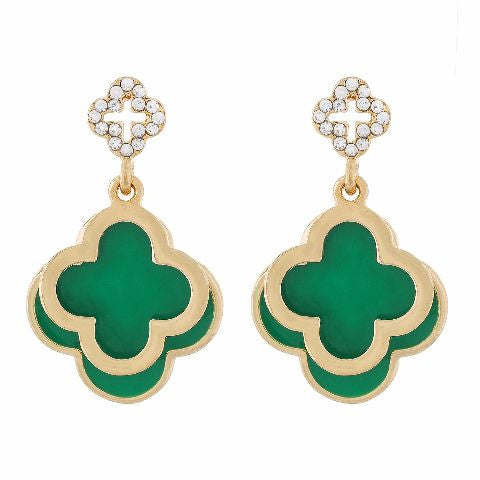 Green colour Floral shape Enamel Earring