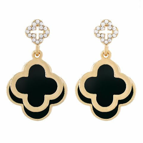 Black colour Floral shape Enamel Earring