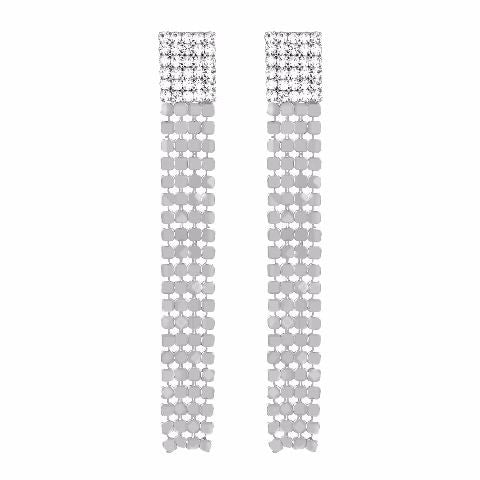 Silver colour rectangular shape Stone Studded Earring