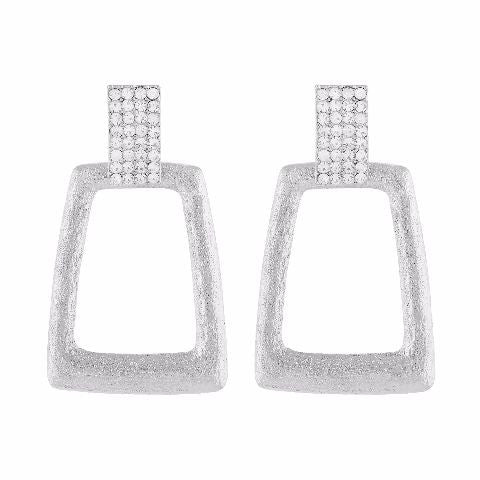 Silver colour rectangular shape Stone Studded Earring