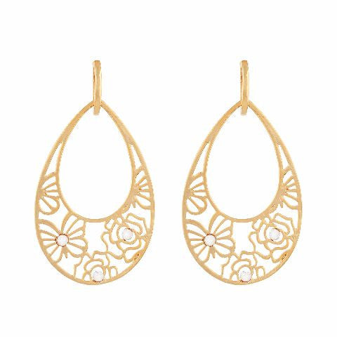 Gold colour Drop shape Stone Studded Earring