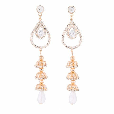 Gold colour Jhumkis shape Stone Studded Earring