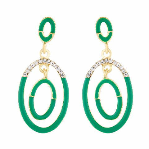 Green  colour oval shape Stone Studded Earring
