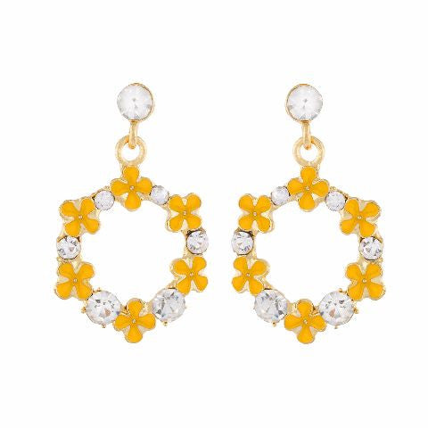 Yellow colour Round shape Stone Studded Earring