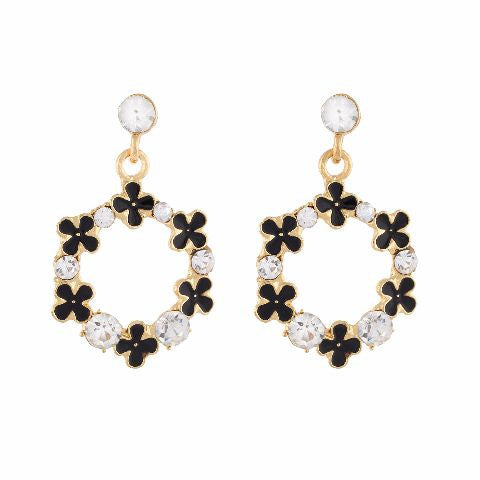 Black colour Round shape Stone Studded Earring
