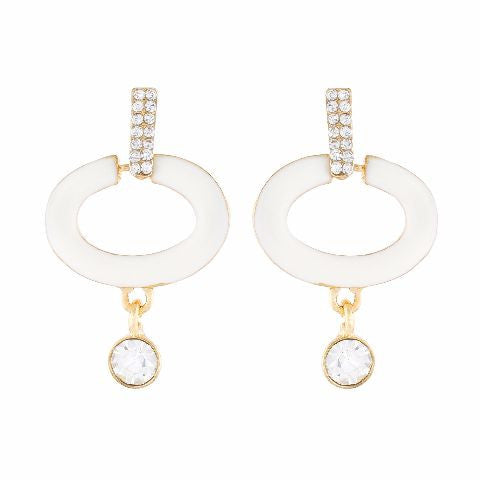 White colour oval shape Stone Studded Earring