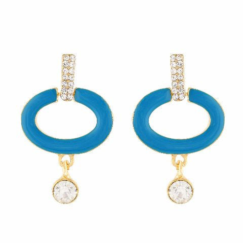 Blue colour oval shape Stone Studded Earring