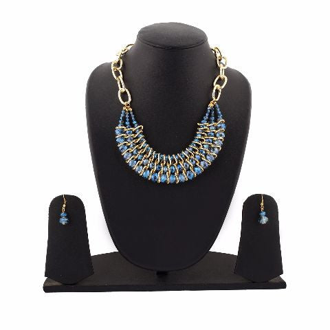 Gold and Blue colour Western design Necklace Set