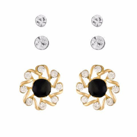 Black colour Round shape Stone Studded Earring