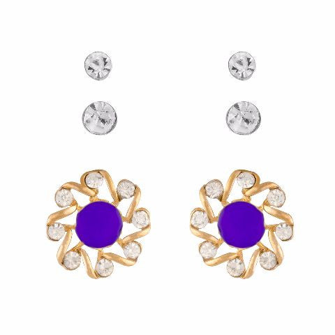 Purple colour Round shape Stone Studded Earring