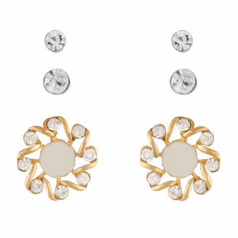 White colour Round shape Stone Studded Earring