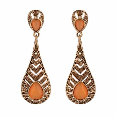 Gold colour Drop shaped shape Stone Studded Earring