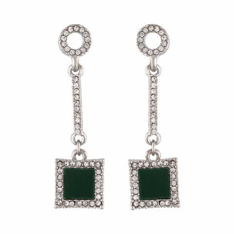 Silver colour rhombus shape Stone Studded Earring