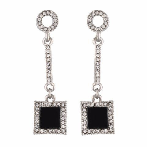 Silver colour rhombus  shape Stone Studded Earring