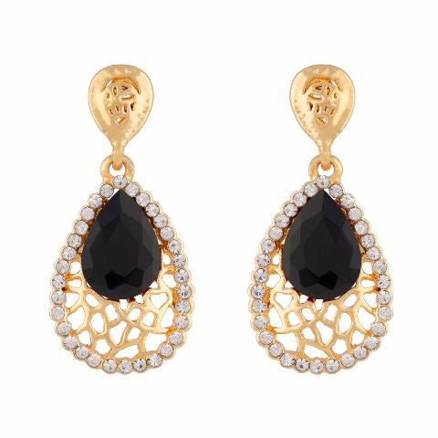 Black colour Drop shaped shape Stone Studded Earring