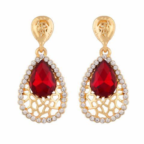 Red colour Drop shaped shape Stone Studded Earring