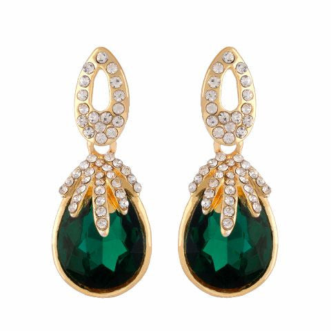 Green colour Drop shaped shape Stone Studded Earring