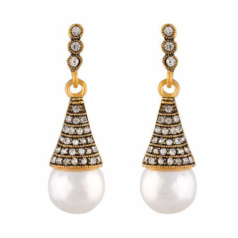 Gold colour Drop   shape Stone Studded Earring