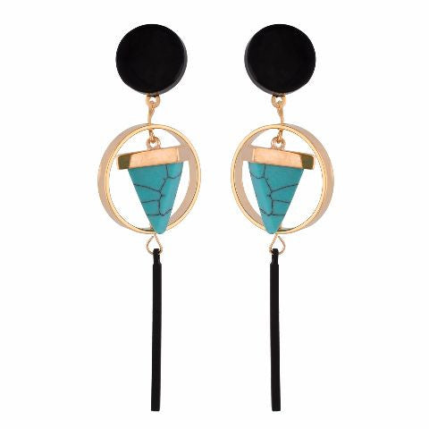 Turquoise Blue colour Geometrical shape smart carving Earring