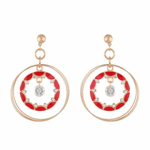 Red colour Round shape Enamel Earring