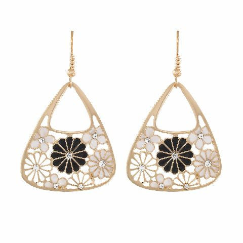 Gold colour Traingular and floral shape Enamel Earring