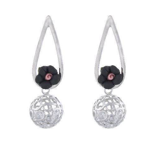 Silver colour Drop shape Ceramic Flower Earring